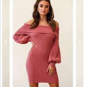 Selfie Leslie Runaway Off the Shoulder Balloon Sleeve Knit Dress